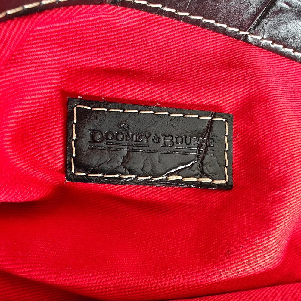 Dooney & Bourke Black Croc Embossed Medicine Bag Leather Satchel Red Lining - Picture 3 of 7
